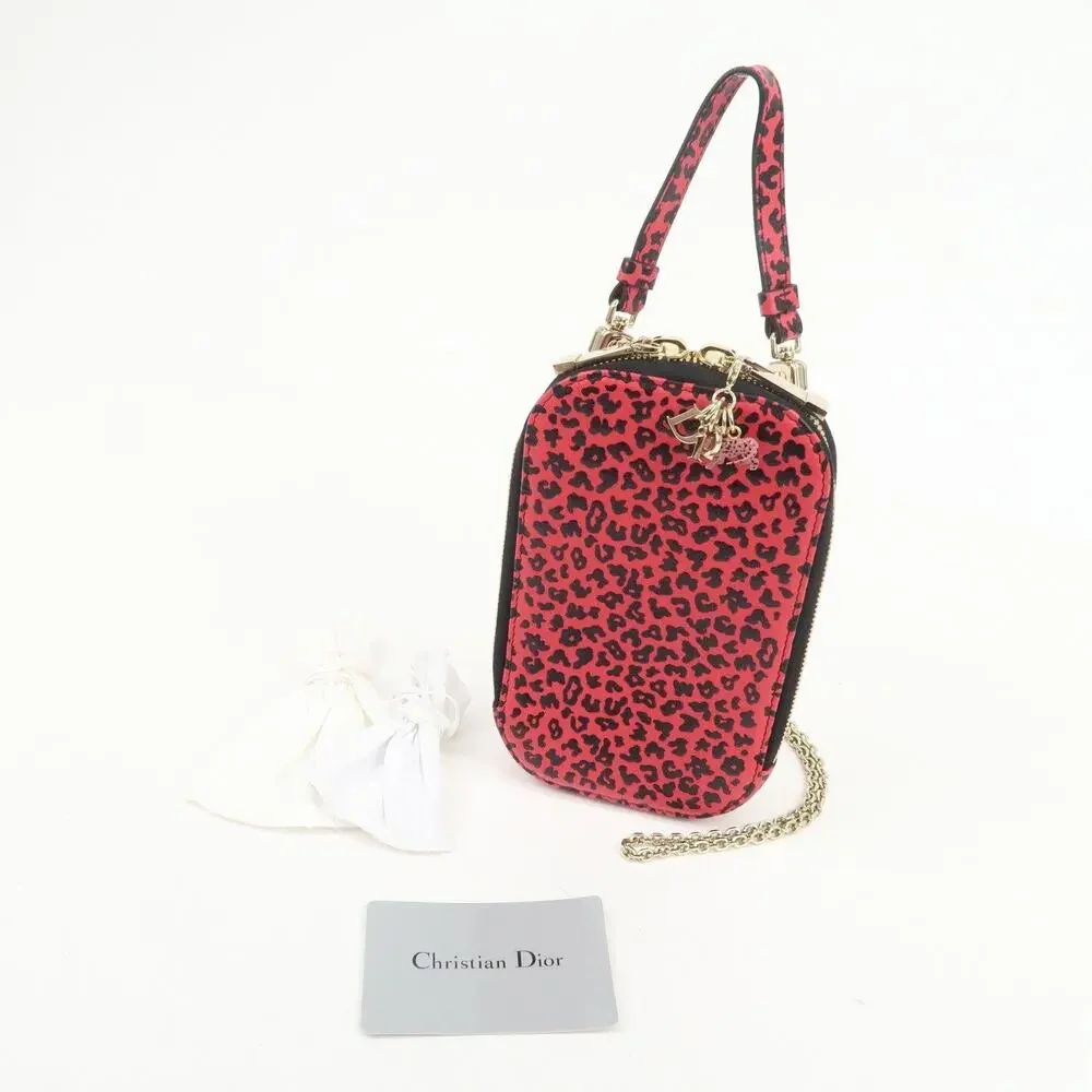 Christian Dior Lady Dior Leopard Print Calfskin Phone Case Red